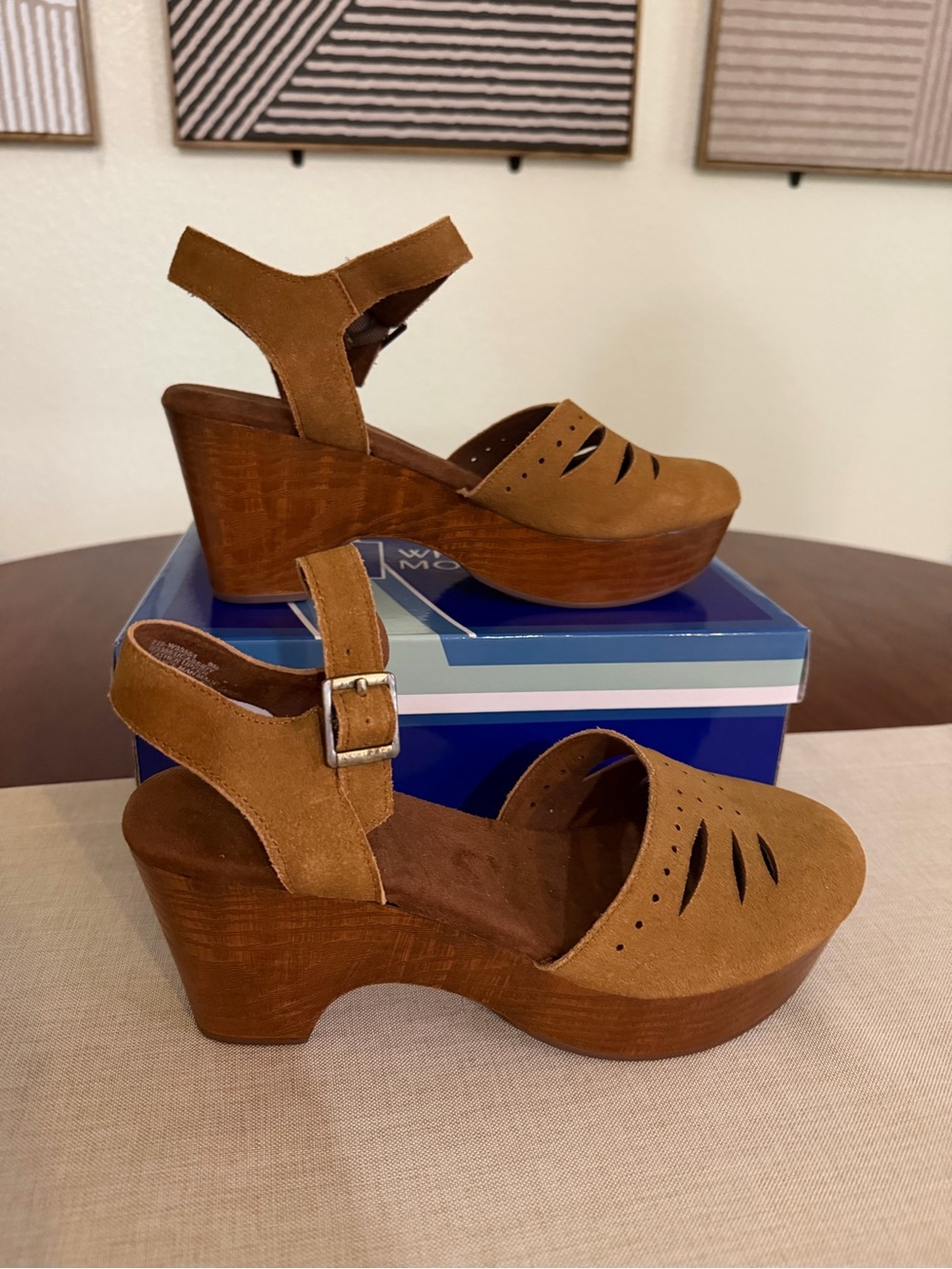 White Mountain Tan Suede Platform Wedges